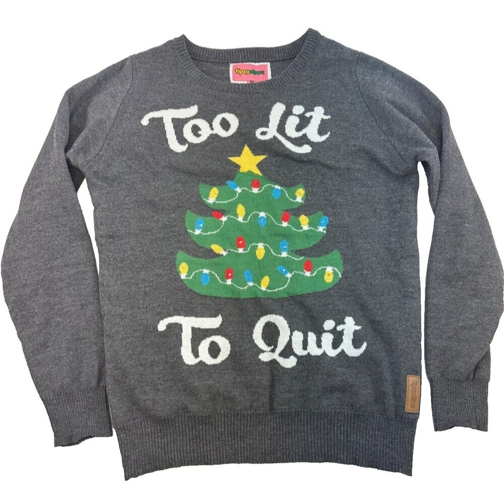 Tipsy Elves Too‎ Lit To Quit Christmas Sweater Knit Pullover Lights Up Womens M